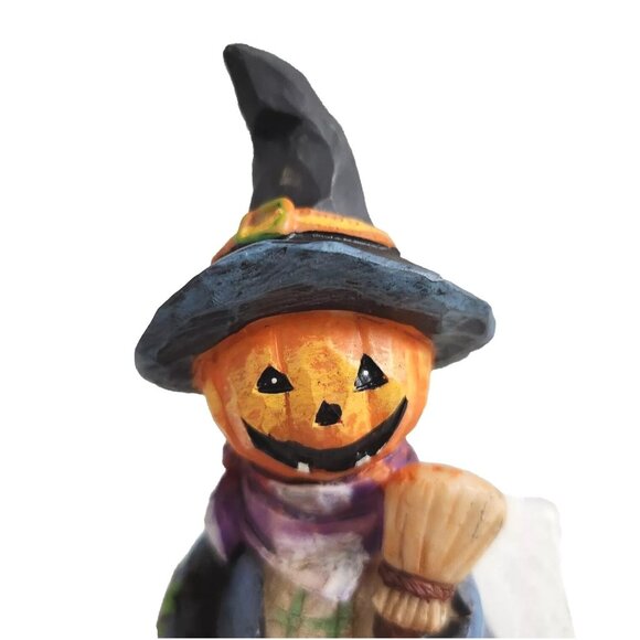 Pumpkin Head Scarecrow Figurine Shelf Sitter Resin Halloween Decor Dangle Legs - Picture 4 of 12